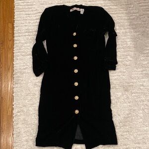 Vintage Black Velvet Dress with Gold Buttons Sz 6